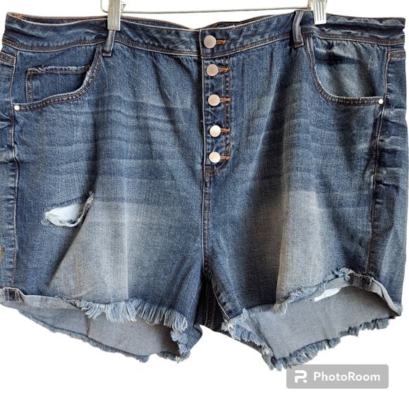 Jmitha Women's High Waist Distressed Denim Shorts - Stretch Raw Edge Jean Shorts, Casual Fit